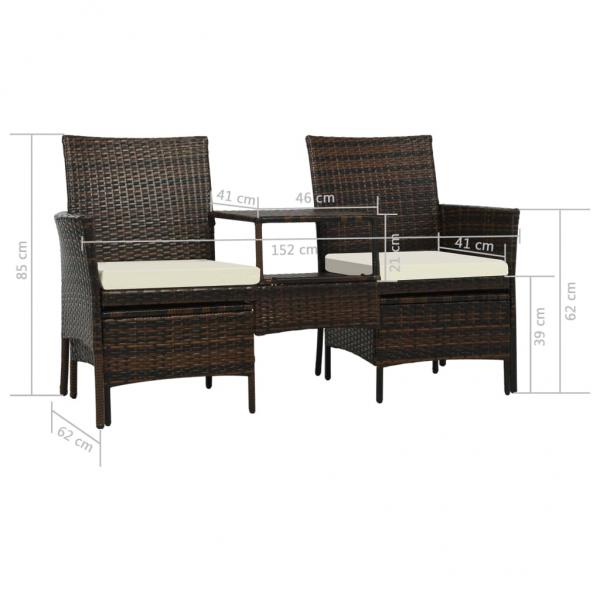 2-Sitzer-Gartensofa mit Tisch & Hocker Poly Rattan Braun