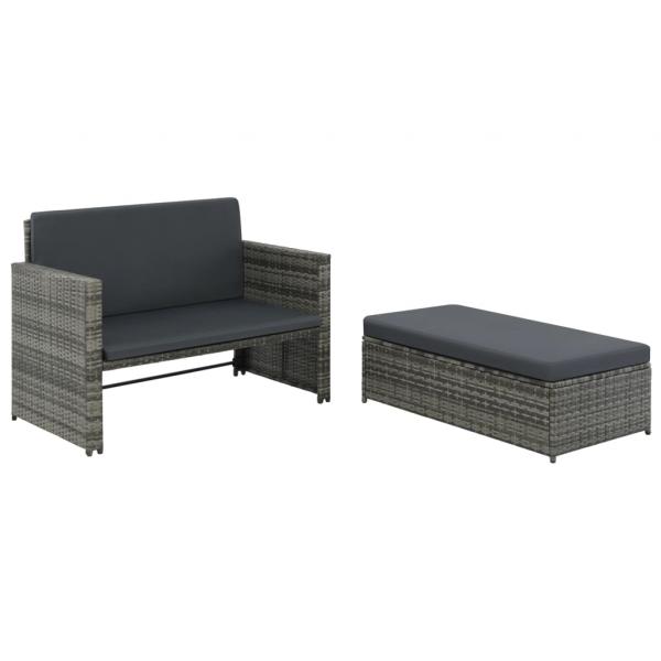 ARDEBO.de - 2-tlg. Garten-Lounge-Set mit Auflagen Poly Rattan Grau