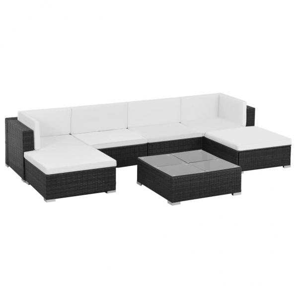 ARDEBO.de - 7-tlg. Garten-Lounge-Set mit Auflagen Poly Rattan Schwarz