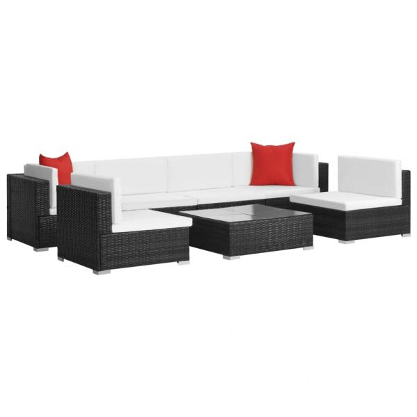 ARDEBO.de - 7-tlg. Garten-Lounge-Set mit Auflagen Poly Rattan Schwarz