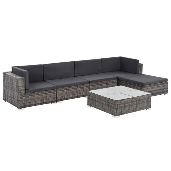 ARDEBO.de - 6-tlg. Garten-Lounge-Set mit Auflagen Poly Rattan Grau