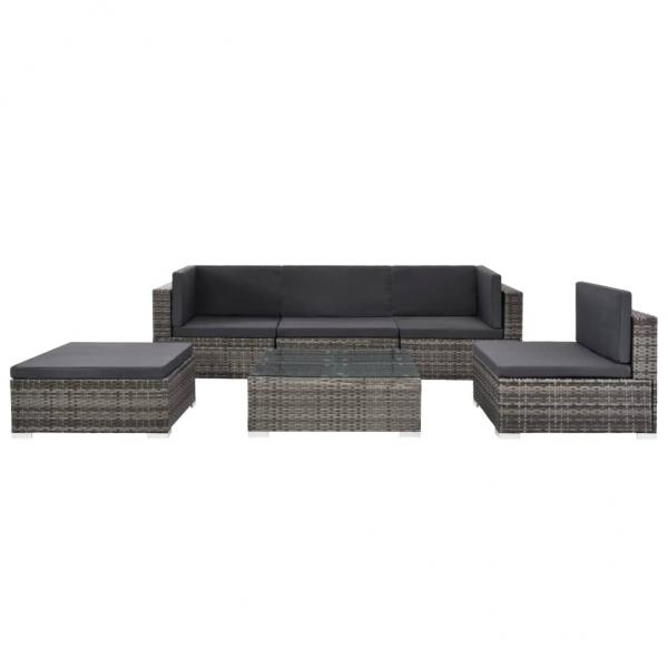 6-tlg. Garten-Lounge-Set mit Auflagen Poly Rattan Grau