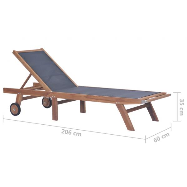 Sonnenliege Klappbar mit Rädern Teak Massivholz und Textilene