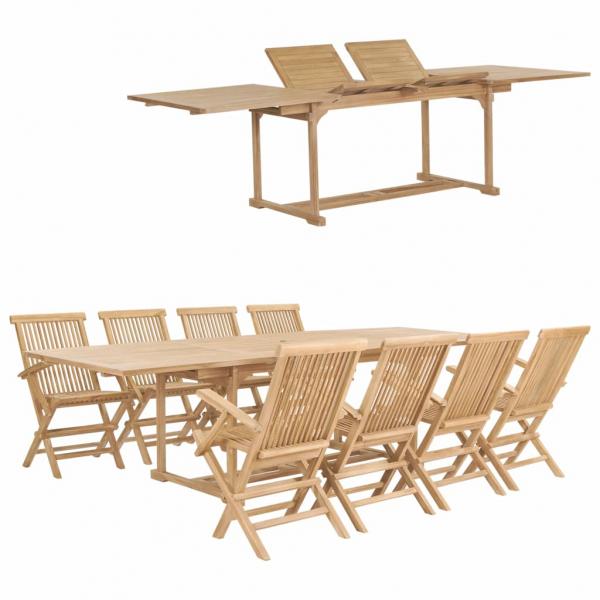 ARDEBO.de - 9-tlg. Garten-Essgruppe 180-280 x 100 x 75 cm Teak Massivholz