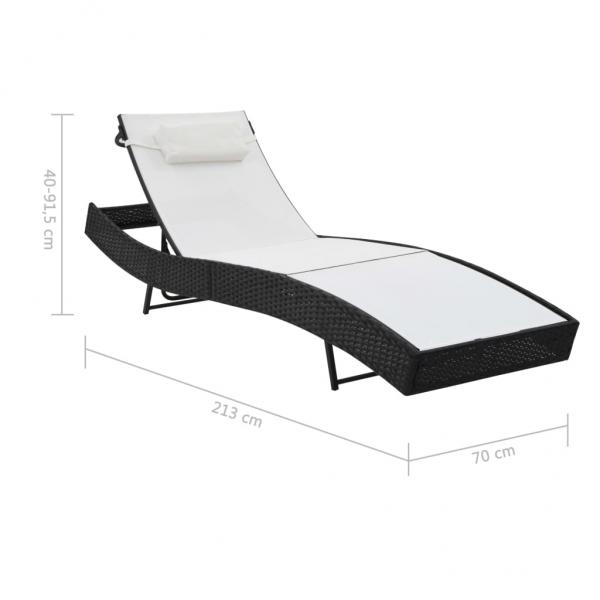 Sonnenliegen 2 Stk. mit Tisch Poly Rattan und Textilene Schwarz