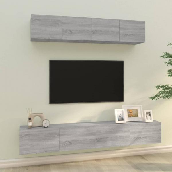 ARDEBO.de - 4-tlg. TV-Schrank-Set Grau Sonoma Holzwerkstoff