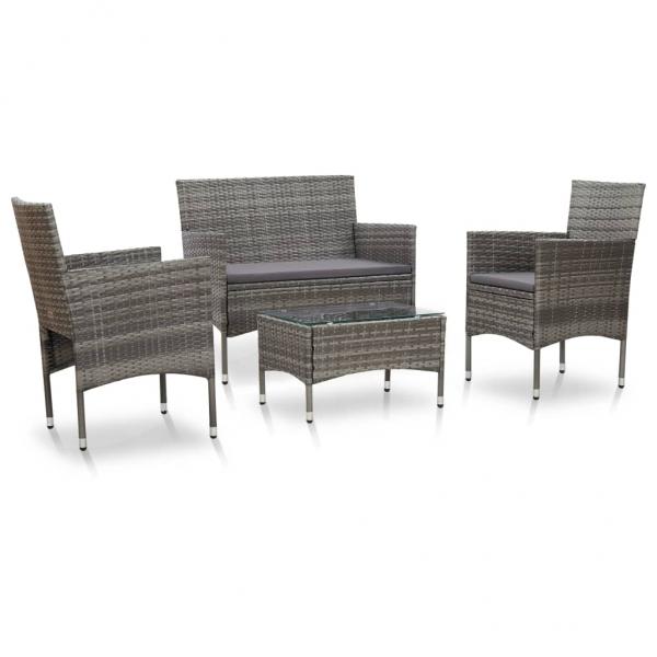 ARDEBO.de - 4-tlg. Garten-Lounge-Set mit Auflagen Poly Rattan Grau