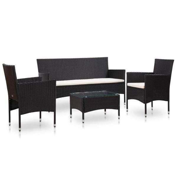 ARDEBO.de - 4-tlg. Garten-Lounge-Set mit Auflagen Poly Rattan Schwarz