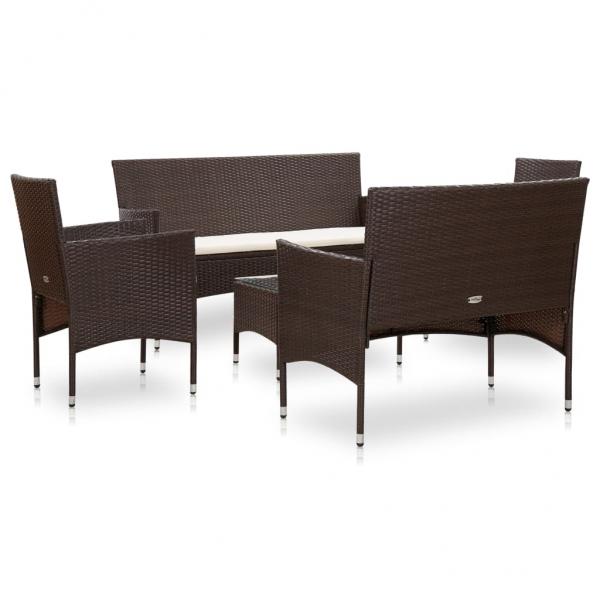 5-tlg. Garten-Lounge-Set mit Auflagen Poly Rattan Braun