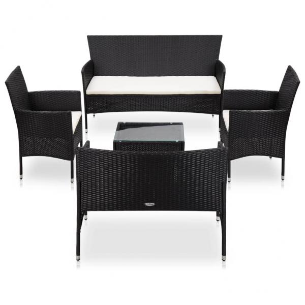 ARDEBO.de - 5-tlg. Garten-Lounge-Set mit Auflagen Poly Rattan Schwarz