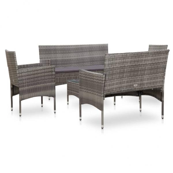 5-tlg. Garten-Lounge-Set mit Auflagen Poly Rattan Grau