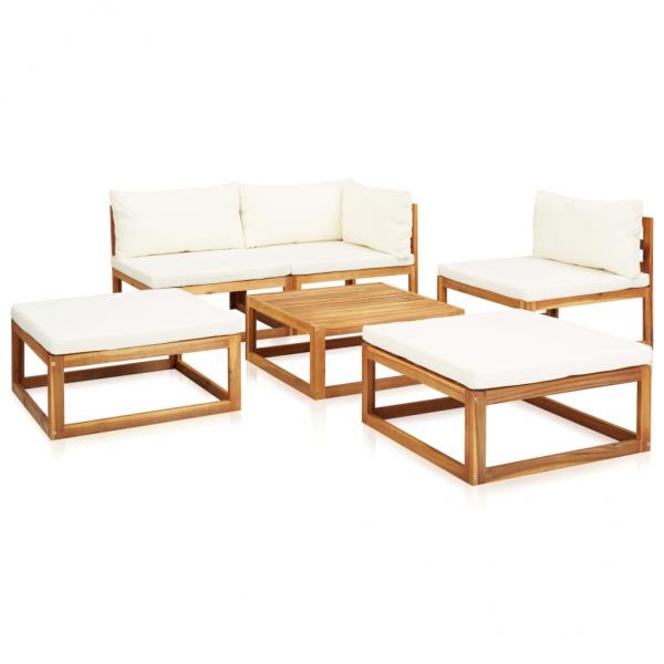 6-tlg. Garten-Lounge-Set mit Auflagen Massivholz Akazie