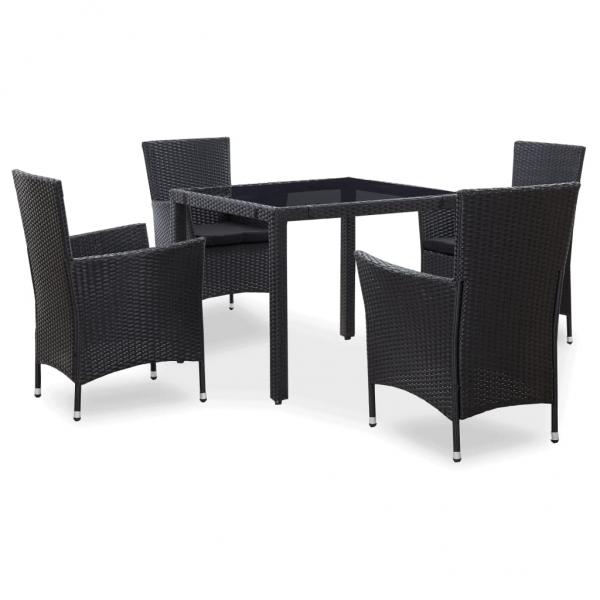 ARDEBO.de - 5-tlg. Garten-Essgruppe Poly Rattan Schwarz