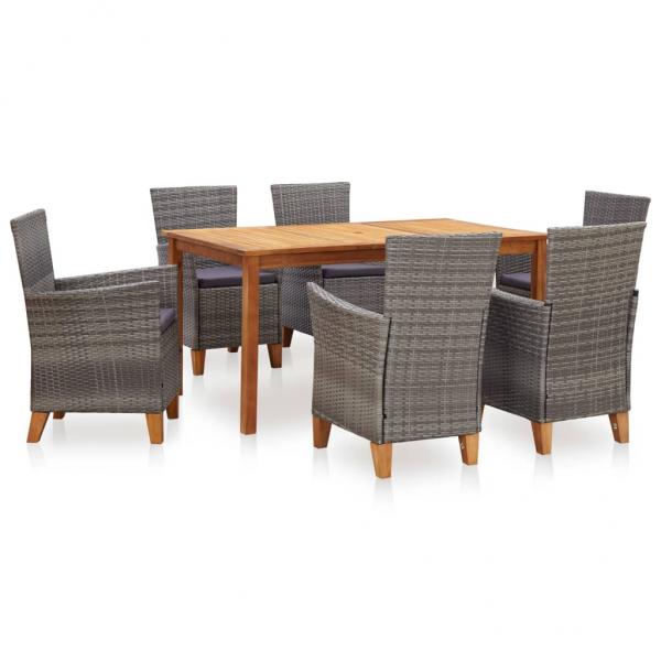 ARDEBO.de - 7-tlg. Garten-Essgruppe Poly Rattan und Massivholz Akazie Grau