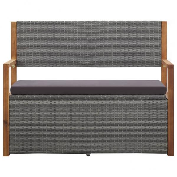 Bank mit Stauraum 115 cm Poly Rattan Massivholz Akazie Grau