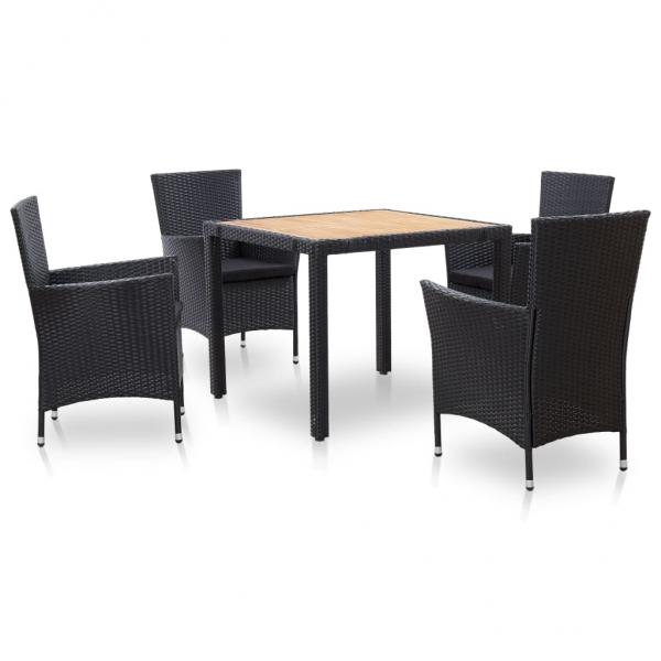 ARDEBO.de - 5-tlg. Garten-Essgruppe mit Kissen Poly Rattan Schwarz