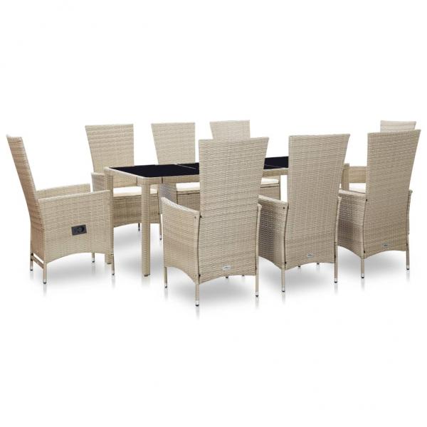 ARDEBO.de - 9-tlg. Garten-Essgruppe mit Auflagen Poly Rattan Beige