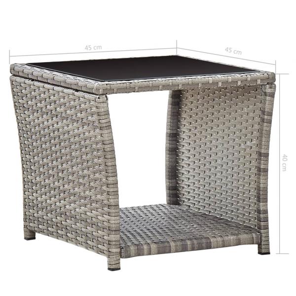 Couchtisch Grau 45x45x40 cm Poly Rattan und Glas