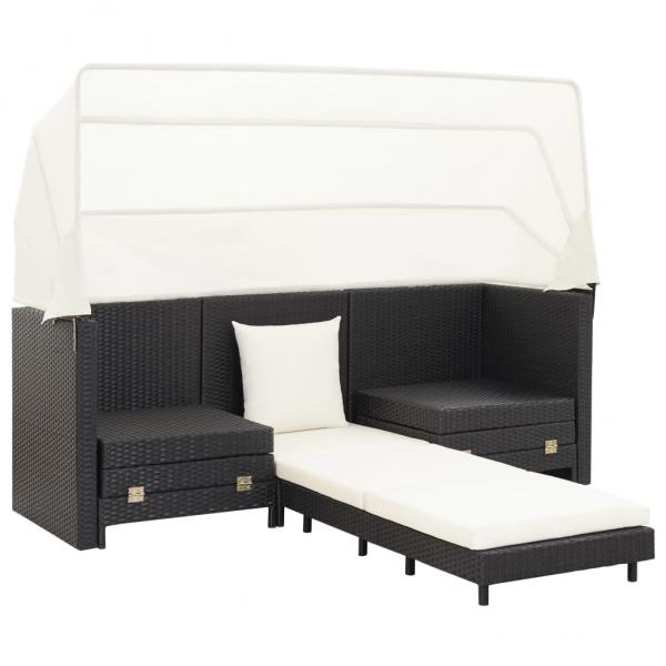 Ausziehbares 3-Sitzer-Schlafsofa mit Dach Poly Rattan Schwarz