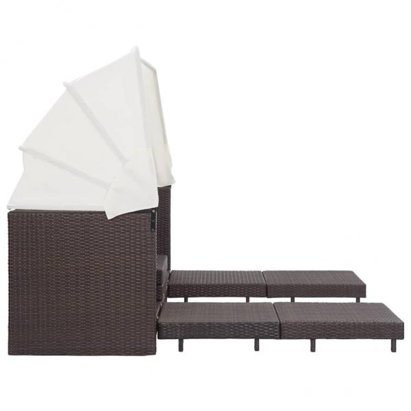 Ausziehbares 3-Sitzer-Schlafsofa mit Dach Poly Rattan Braun