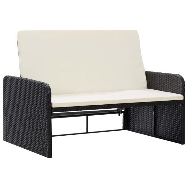 2-tlg. Garten-Lounge-Set mit Auflagen Poly Rattan Schwarz