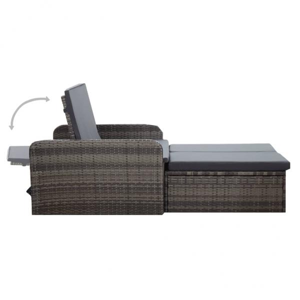 2-tlg. Garten-Lounge-Set mit Auflagen Poly Rattan Grau