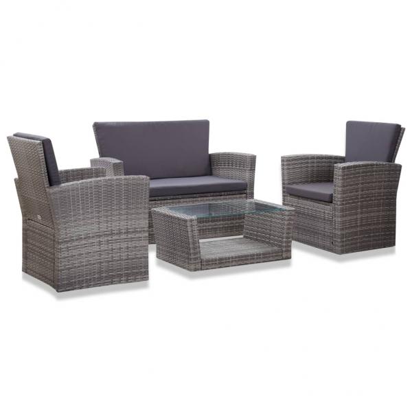 ARDEBO.de - 4-tlg. Garten-Lounge-Set mit Kissen Poly Rattan Grau