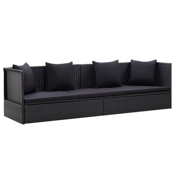 ARDEBO.de - Garten-Sofabett mit Kissen Poly Rattan Schwarz