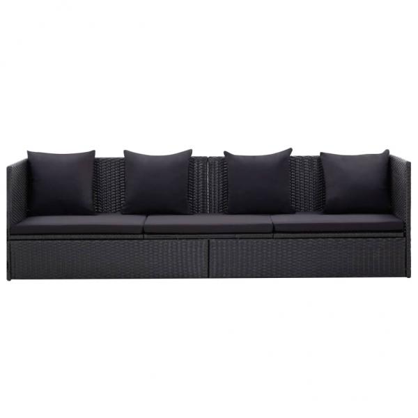 Garten-Sofabett mit Kissen Poly Rattan Schwarz