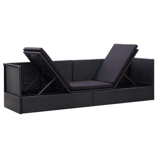 Garten-Sofabett mit Kissen Poly Rattan Schwarz