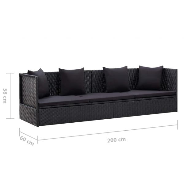 Garten-Sofabett mit Kissen Poly Rattan Schwarz