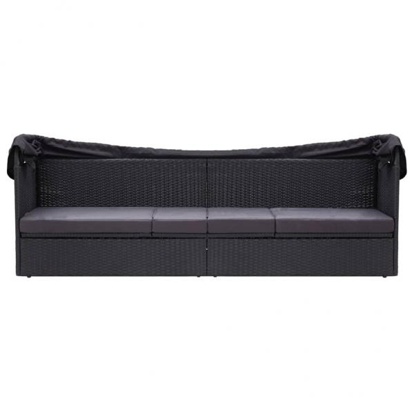 Outdoor-Sofabett mit Dach Poly-Rattan Schwarz