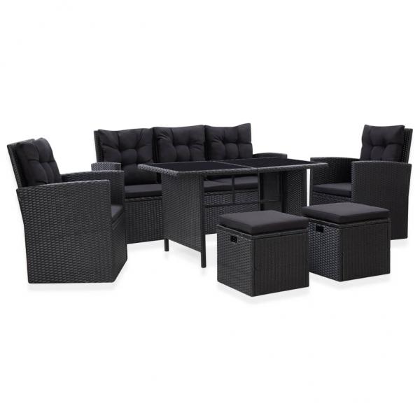 ARDEBO.de - 6-tlg. Garten-Lounge-Set mit Kissen Poly Rattan Schwarz