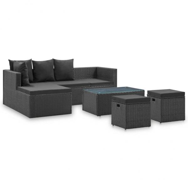 ARDEBO.de - 4-tlg. Garten-Lounge-Set Schwarz mit Auflagen Poly Rattan