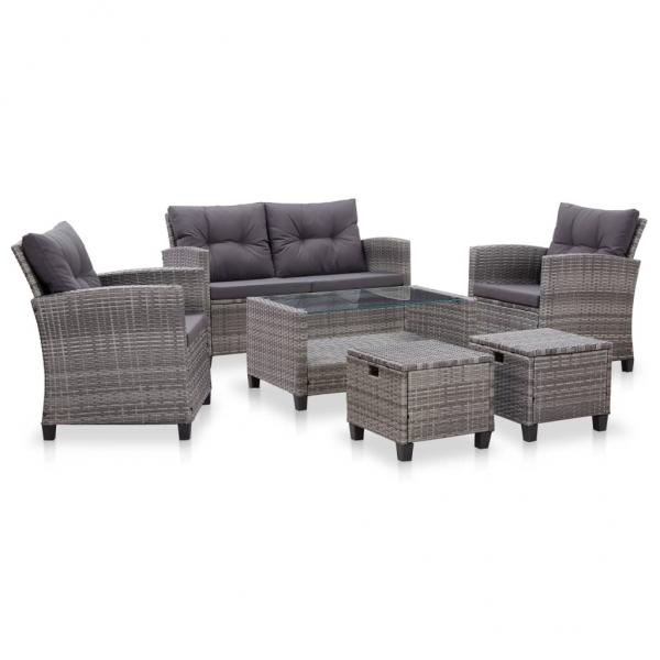 ARDEBO.de - 6-tlg. Garten-Sofagarnitur mit Auflagen Poly Rattan Dunkelgrau