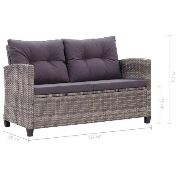 2-Sitzer-Gartensofa mit Kissen Grau 124 cm Poly Rattan