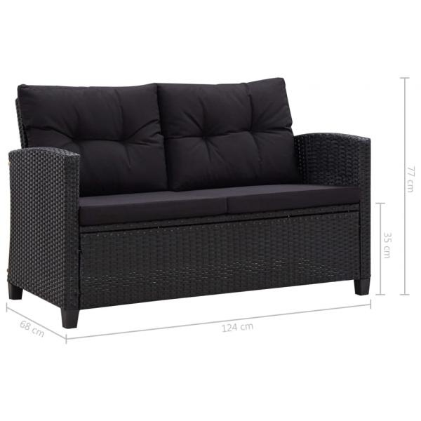 2-Sitzer-Gartensofa mit Kissen Schwarz 124 cm Poly Rattan