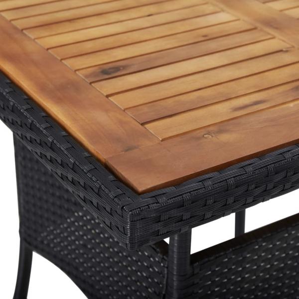 Garten-Esstisch Schwarz Poly Rattan und Massivholz Akazie