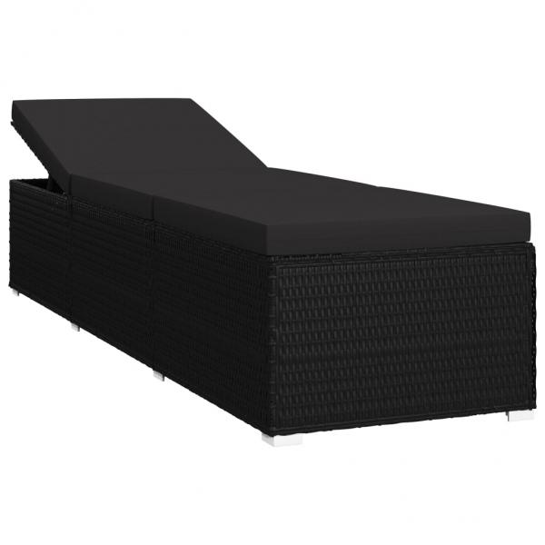 Sonnenliege mit Auflage Poly Rattan Schwarz