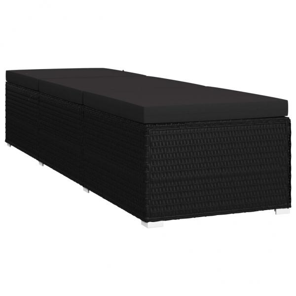 Sonnenliege mit Auflage Poly Rattan Schwarz