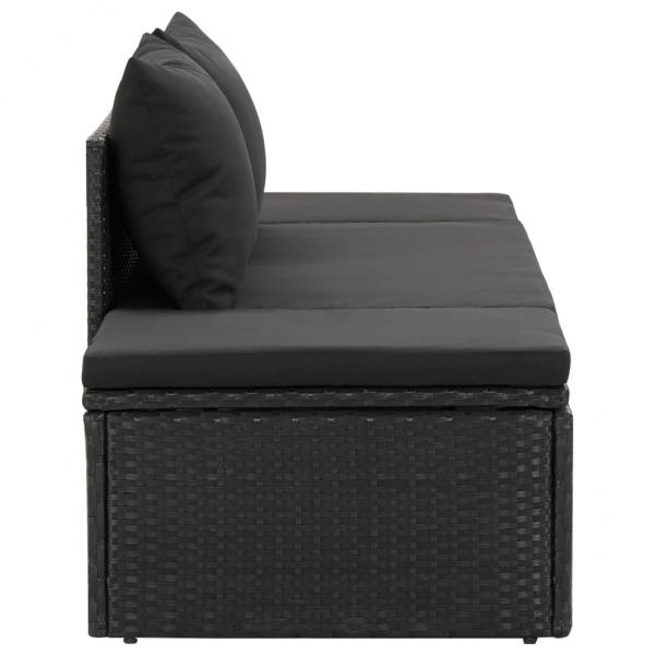 Sonnenliege mit Auflage Poly Rattan Schwarz