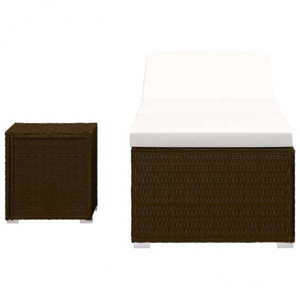 Sonnenliege mit Auflage und Teetisch Poly Rattan Braun