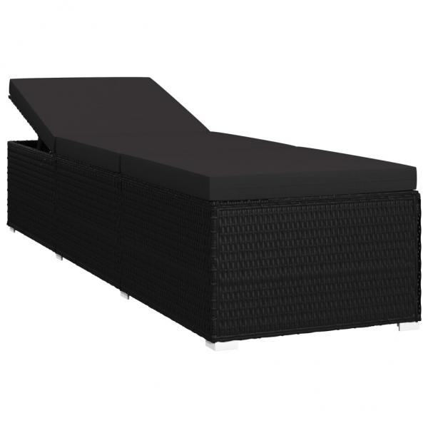 Sonnenliege mit Auflage und Teetisch Poly Rattan Schwarz