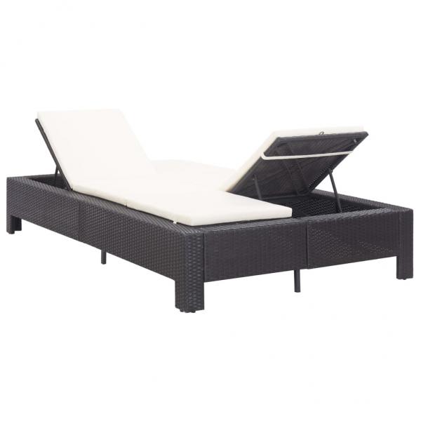 2-Personen-Sonnenliege mit Auflage Schwarz Poly Rattan