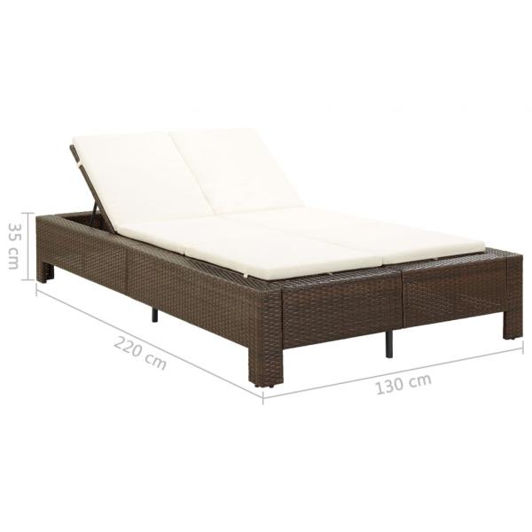 2-Personen-Sonnenliege mit Auflage Braun Poly Rattan