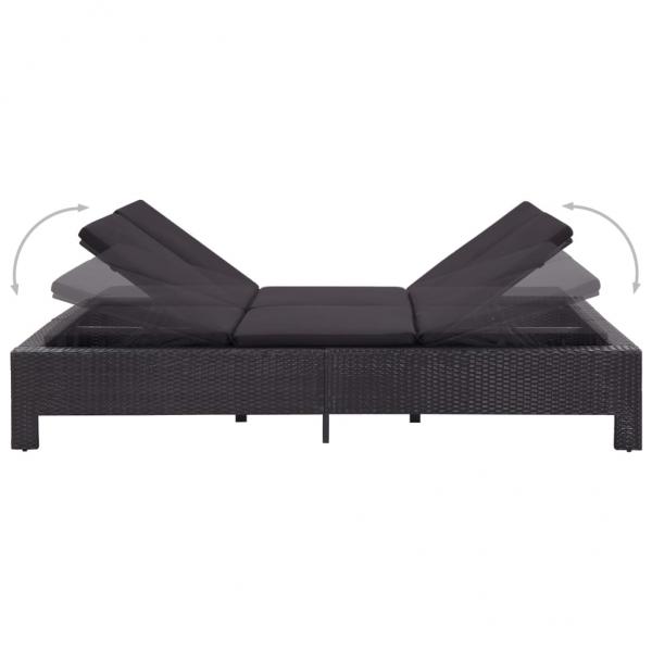 2-Personen-Sonnenliege mit Auflage Schwarz Poly Rattan