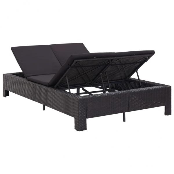 2-Personen-Sonnenliege mit Auflage Schwarz Poly Rattan