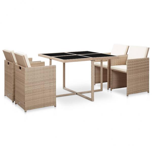 ARDEBO.de - 5-tlg. Garten-Essgruppe mit Auflagen Poly Rattan Beige