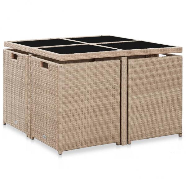 5-tlg. Garten-Essgruppe mit Auflagen Poly Rattan Beige