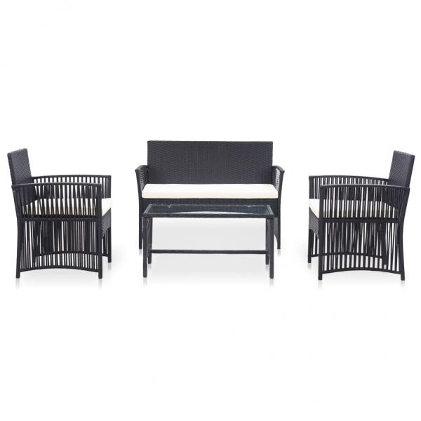 4-tlg. Garten-Lounge-Set mit Auflage Poly Rattan Schwarz